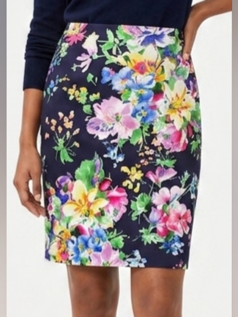 Lauren Ralph Lauren Navy Floral Pencil Skirt Size 14